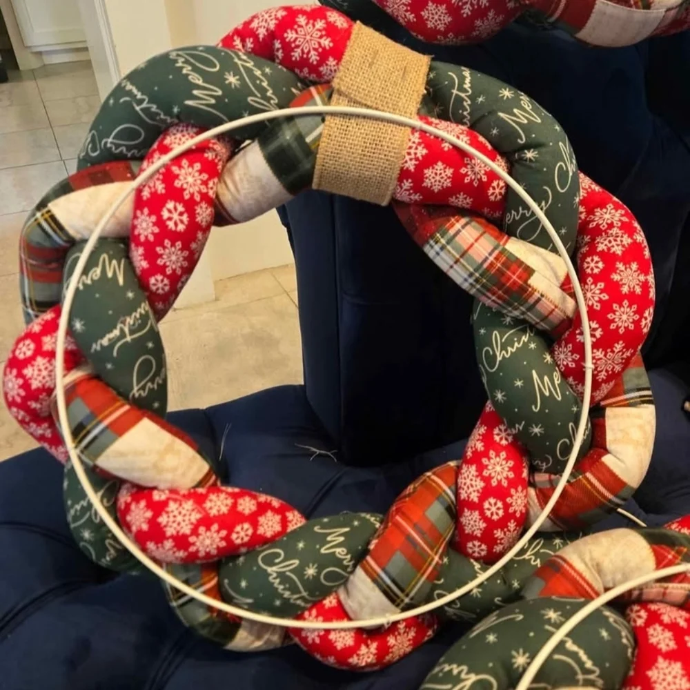 Vintage Holiday Braided Wreath with Burlap Bow